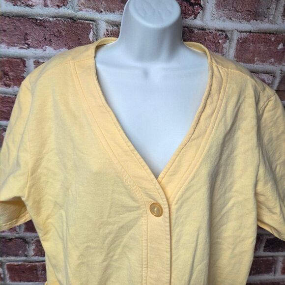 Vintage 90s Viva City Oceanic Art Shirt Large Yellow V Neck Button Down Cotton - Picture 5 of 7